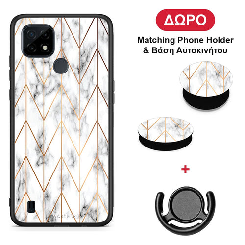Marble Gold Geometric - Realme C21 θήκη + Δώρο Phone Holder & Βάση Αυτοκινήτου