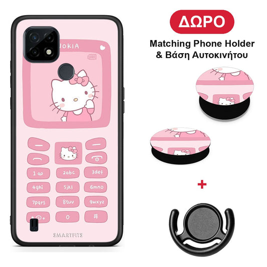 Hello Kitten - Realme C21 θήκη + Δώρο Phone Holder & Βάση Αυτοκινήτου