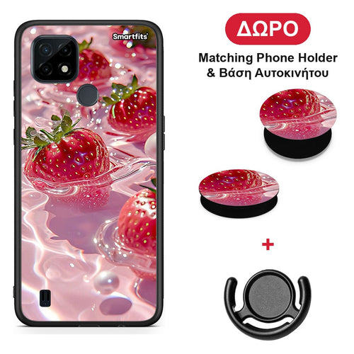 Juicy Strawberries - Realme C21 θήκη + Δώρο Phone Holder & Βάση Αυτοκινήτου