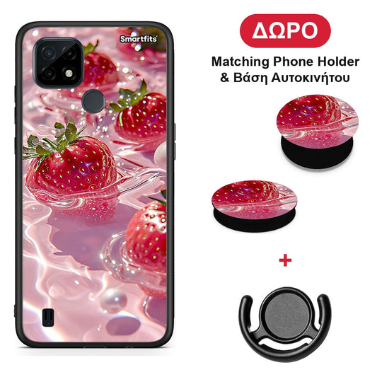 Juicy Strawberries - Realme C21 θήκη + Δώρο Phone Holder & Βάση Αυτοκινήτου