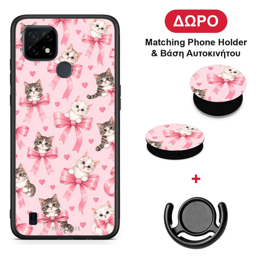 Kittens and Pink Bows on Pink - Realme C21 θήκη + Δώρο Phone Holder & Βάση Αυτοκινήτου