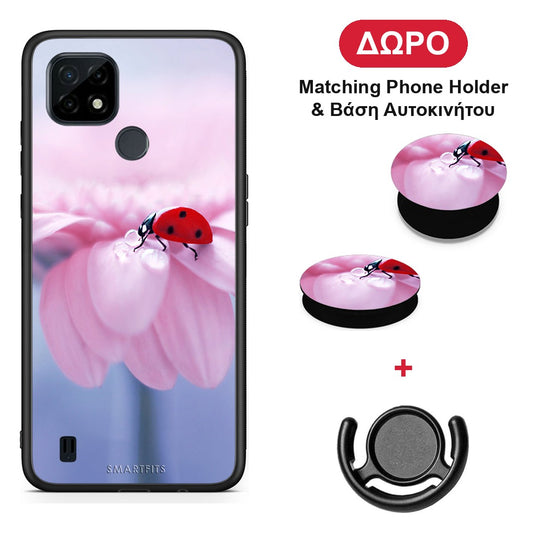 Ladybug Flower - Realme C21 θήκη + Δώρο Phone Holder & Βάση Αυτοκινήτου