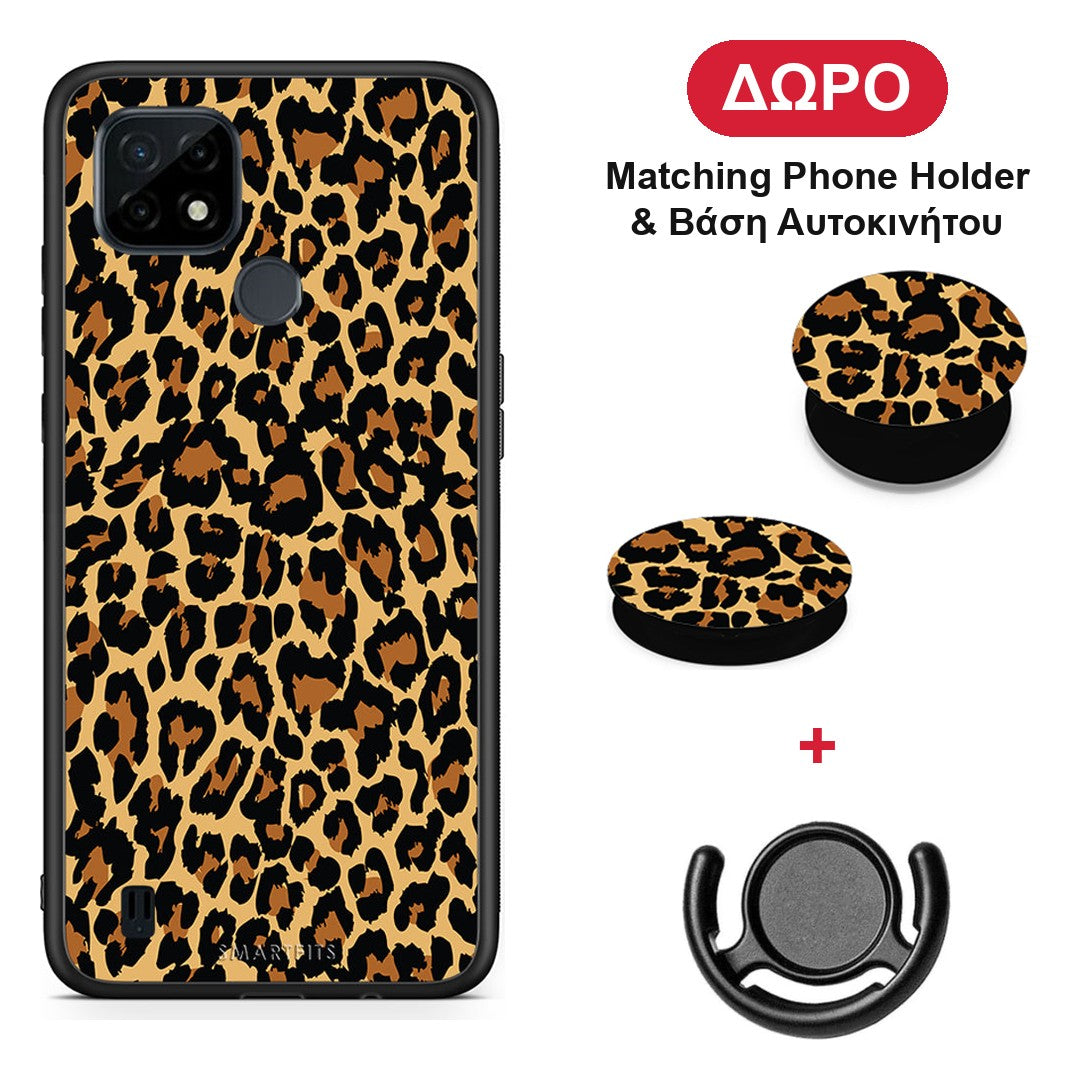 Animal Leopard - Realme C21 θήκη + Δώρο Phone Holder & Βάση Αυτοκινήτου