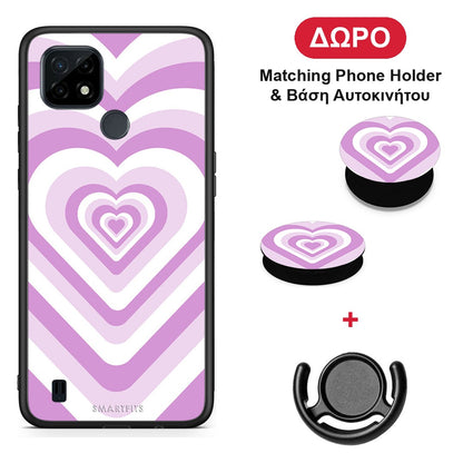 Lilac Hearts - Realme C21 θήκη + Δώρο Phone Holder & Βάση Αυτοκινήτου