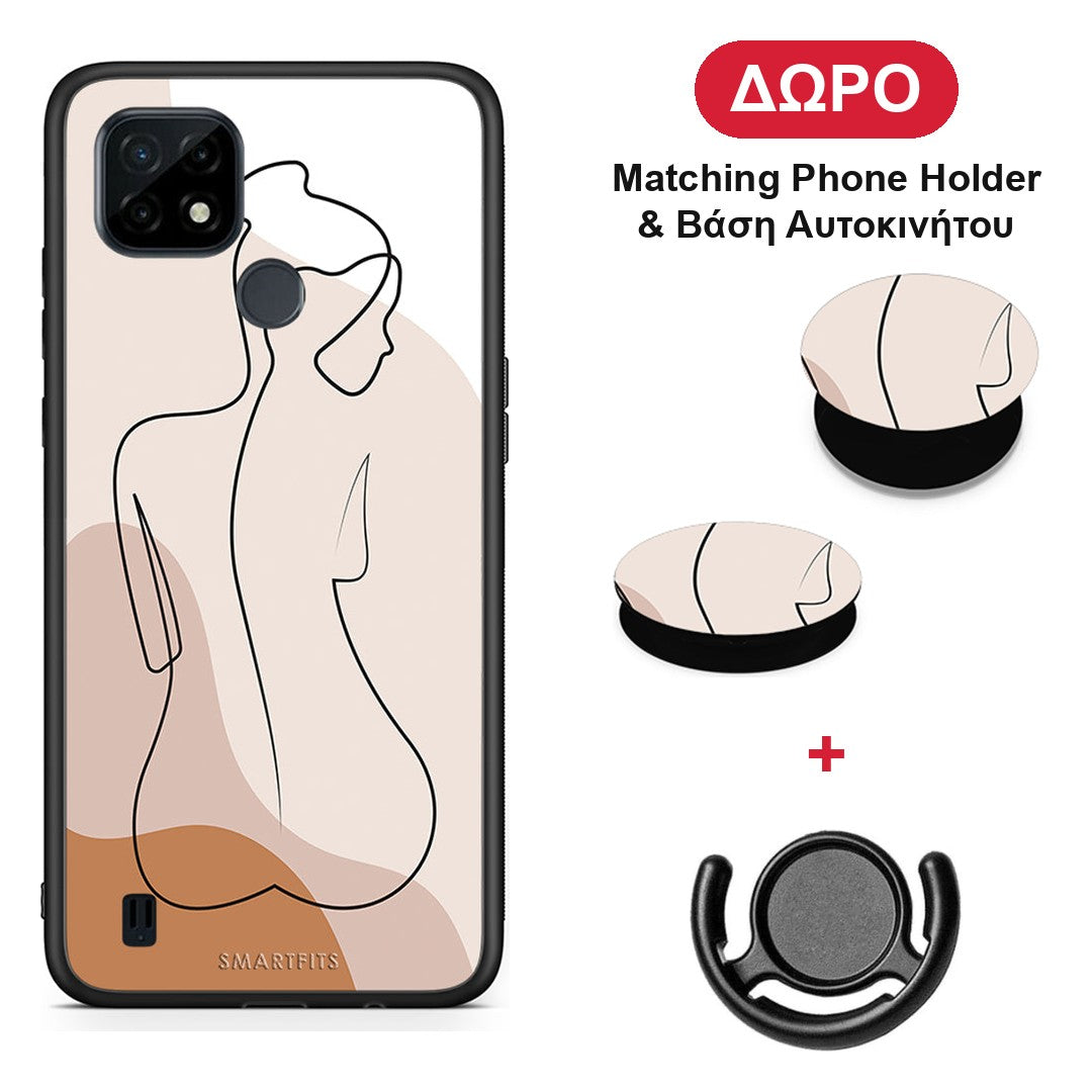 LineArt Woman - Realme C21 θήκη + Δώρο Phone Holder & Βάση Αυτοκινήτου