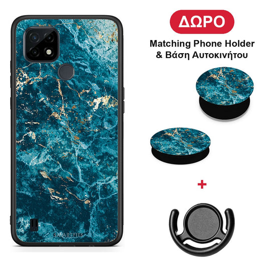 Marble Blue - Realme C21 θήκη + Δώρο Phone Holder & Βάση Αυτοκινήτου