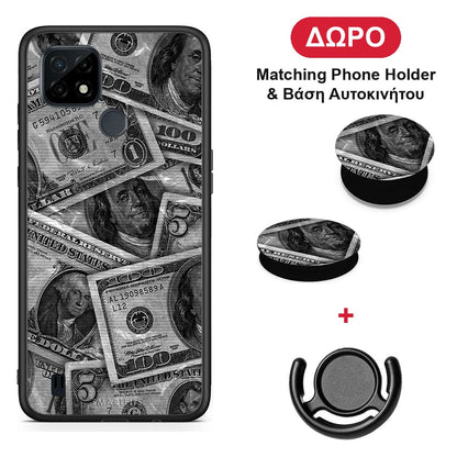 Money Dollars - Realme C21 θήκη + Δώρο Phone Holder & Βάση Αυτοκινήτου