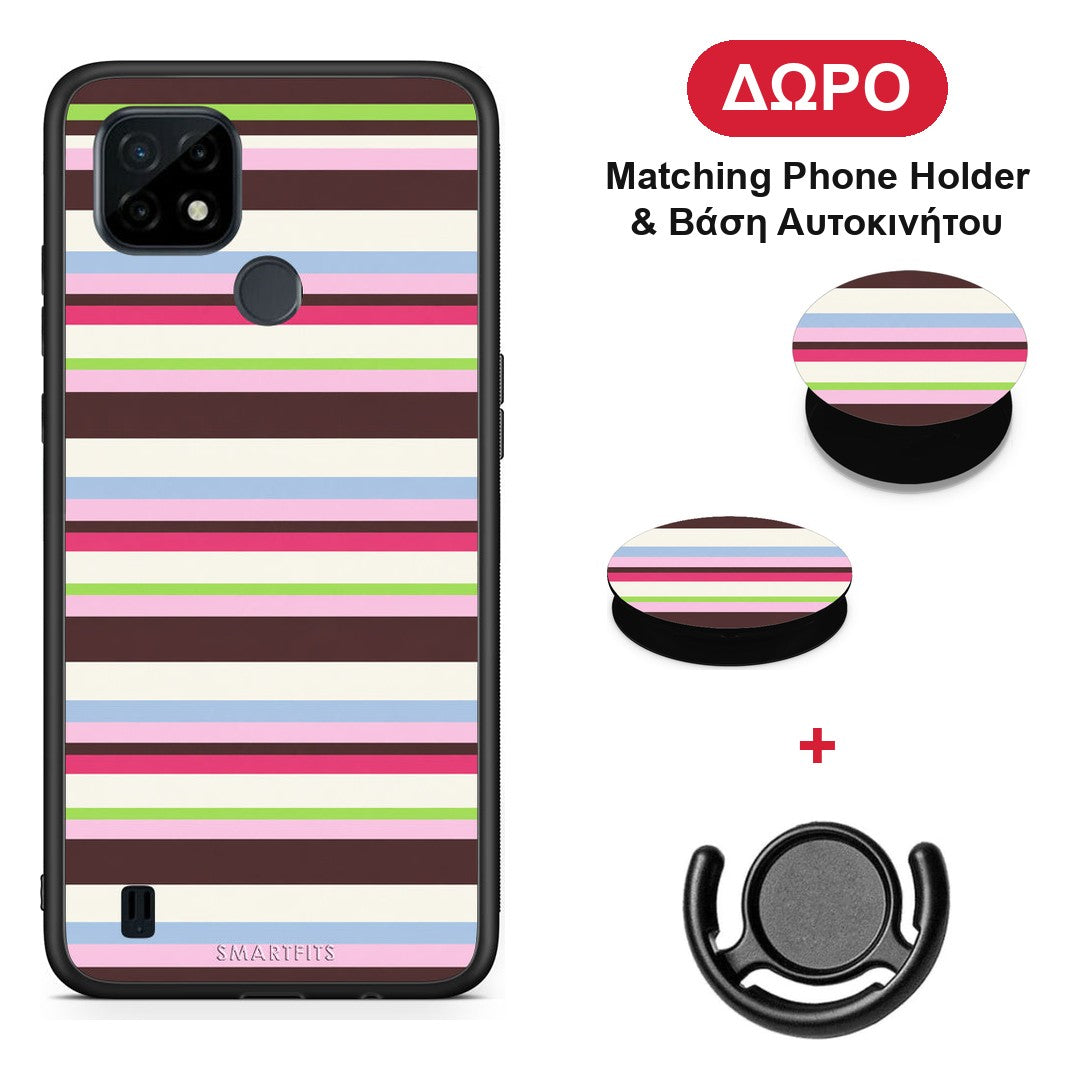 Multicolour Horizontal Stripes - Realme C21 θήκη + Δώρο Phone Holder & Βάση Αυτοκινήτου
