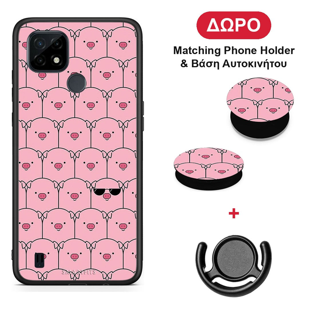 Pig Glasses - Realme C21 θήκη + Δώρο Phone Holder & Βάση Αυτοκινήτου
