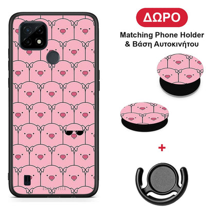 Pig Glasses - Realme C21 θήκη + Δώρο Phone Holder & Βάση Αυτοκινήτου