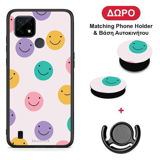 Smiley Faces - Realme C21 θήκη + Δώρο Phone Holder & Βάση Αυτοκινήτου