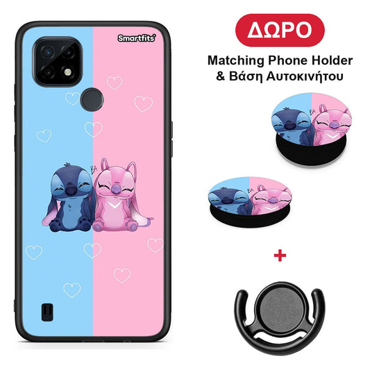 Stitch And Angel - Realme C21 θήκη + Δώρο Phone Holder & Βάση Αυτοκινήτου