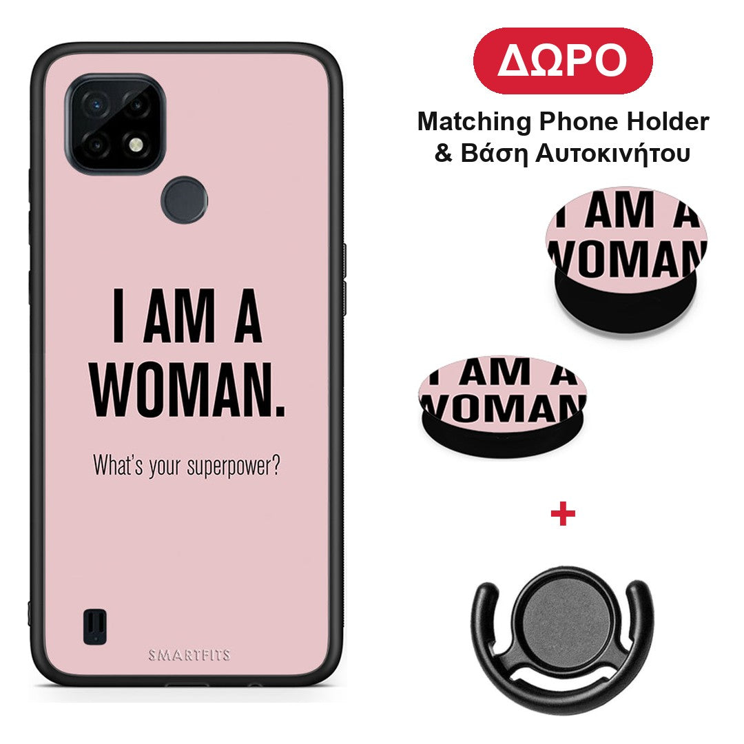 Superpower Woman - Realme C21 θήκη + Δώρο Phone Holder & Βάση Αυτοκινήτου