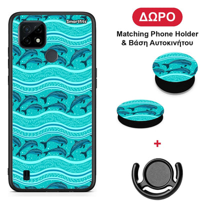 Swimming Dolphins - Realme C21 θήκη + Δώρο Phone Holder & Βάση Αυτοκινήτου