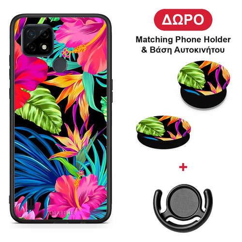 Tropical Flowers - Realme C21 θήκη + Δώρο Phone Holder & Βάση Αυτοκινήτου