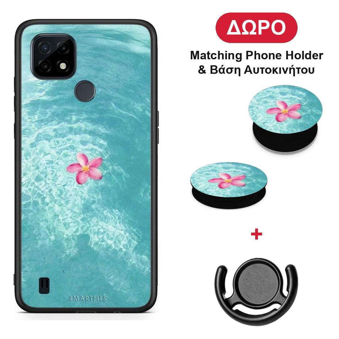 Water Flower - Realme C21 θήκη + Δώρο Phone Holder & Βάση Αυτοκινήτου
