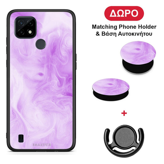 Watercolor Lavender - Realme C21 θήκη + Δώρο Phone Holder & Βάση Αυτοκινήτου