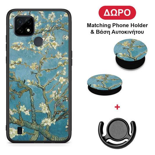 White Blossoms - Realme C21 θήκη + Δώρο Phone Holder & Βάση Αυτοκινήτου
