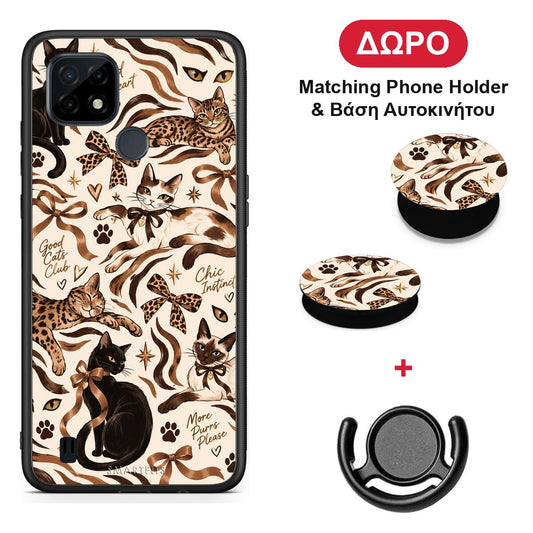 Wild Cats and Animal Print Collage - Realme C21 θήκη + Δώρο Phone Holder & Βάση Αυτοκινήτου