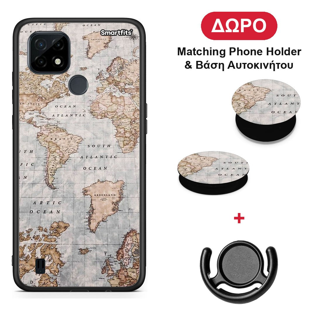World Map - Realme C21 θήκη + Δώρο Phone Holder & Βάση Αυτοκινήτου