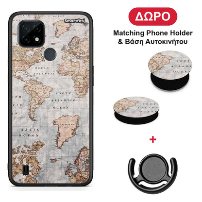 World Map - Realme C21 θήκη + Δώρο Phone Holder & Βάση Αυτοκινήτου