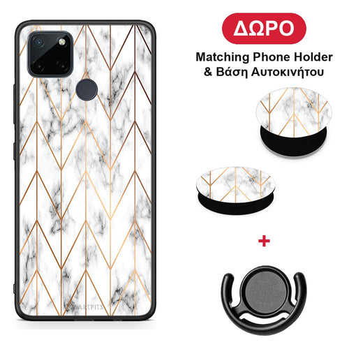 Marble Gold Geometric - Realme C21Y / C25Y / 7i (Global) θήκη + Δώρο Phone Holder & Βάση Αυτοκινήτου
