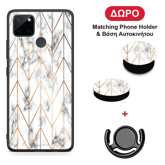 Marble Gold Geometric - Realme C21Y / C25Y / 7i (Global) θήκη + Δώρο Phone Holder & Βάση Αυτοκινήτου