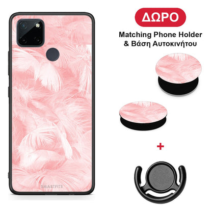 Boho Pink Feather - Realme C21Y / C25Y / 7i (Global) θήκη + Δώρο Phone Holder & Βάση Αυτοκινήτου