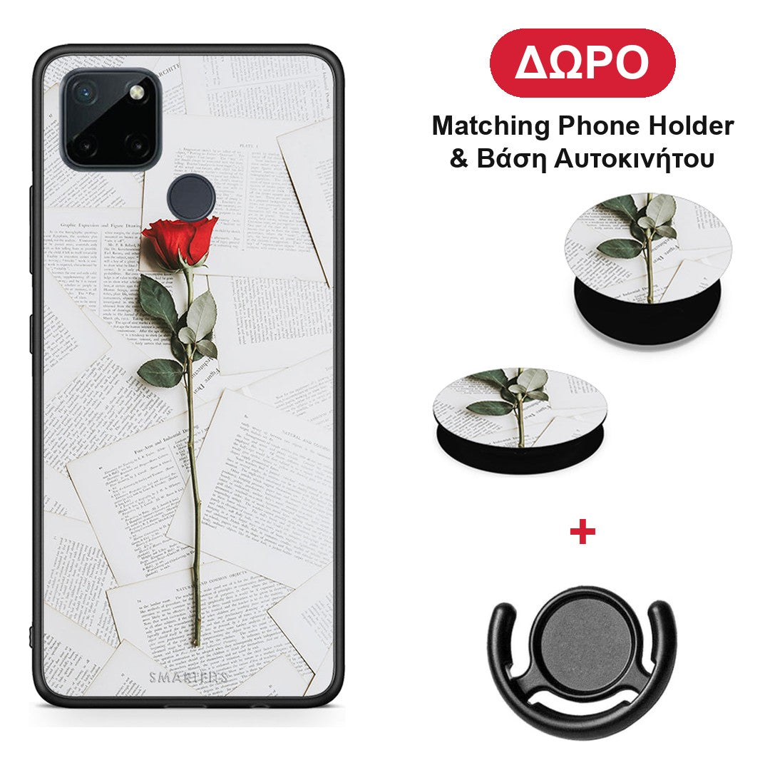 Red Rose - Realme C21Y / C25Y / 7i (Global) θήκη + Δώρο Phone Holder & Βάση Αυτοκινήτου
