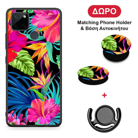 Tropical Flowers - Realme C21Y / C25Y / 7i (Global) θήκη + Δώρο Phone Holder & Βάση Αυτοκινήτου