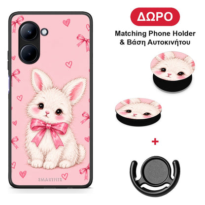 White Bunny and Pink Bows - Realme C33 θήκη + Δώρο Phone Holder & Βάση Αυτοκινήτου