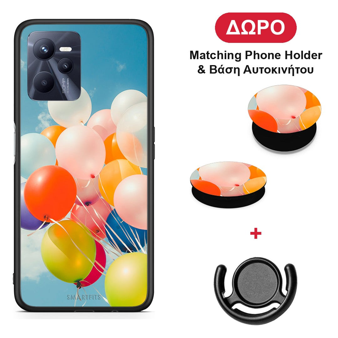 Colorful Balloons - Realme C35 / Narzo 50A Prime θήκη + Δώρο Phone Holder & Βάση Αυτοκινήτου
