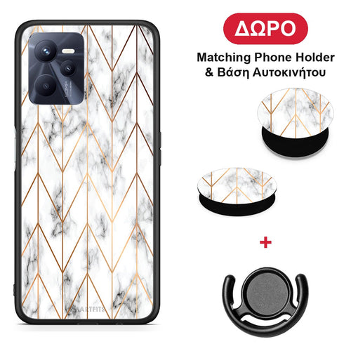Marble Gold Geometric - Realme C35 / Narzo 50A Prime θήκη + Δώρο Phone Holder & Βάση Αυτοκινήτου
