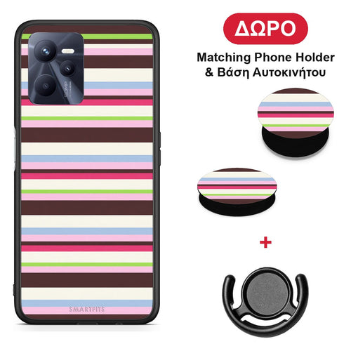 Multicolour Horizontal Stripes - Realme C35 / Narzo 50A Prime θήκη + Δώρο Phone Holder & Βάση Αυτοκινήτου