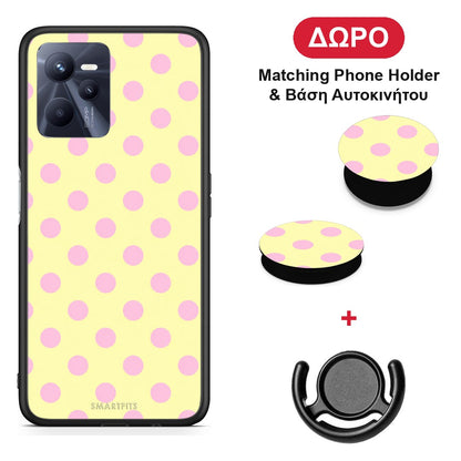 Pink Polka Dots on Yellow - Realme C35 / Narzo 50A Prime θήκη + Δώρο Phone Holder & Βάση Αυτοκινήτου