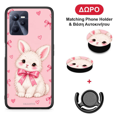 White Bunny and Pink Bows - Realme C35 / Narzo 50A Prime θήκη + Δώρο Phone Holder & Βάση Αυτοκινήτου