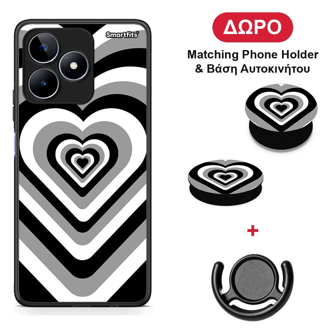 Black Hearts - Realme C53 θήκη + Δώρο Phone Holder & Βάση Αυτοκινήτου