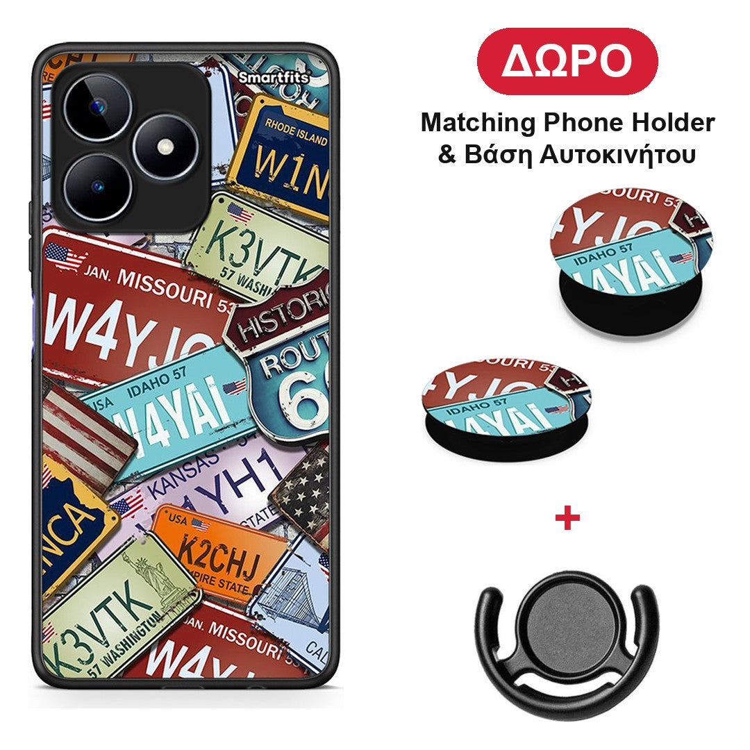 Car Plates - Realme C53 θήκη + Δώρο Phone Holder & Βάση Αυτοκινήτου