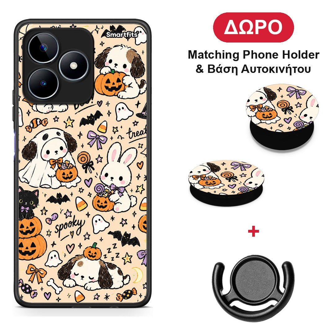 Halloween Puppies and Friends on Cream - Realme C53 θήκη + Δώρο Phone Holder & Βάση Αυτοκινήτου