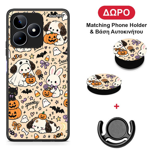 Halloween Puppies and Friends on Cream - Realme C53 θήκη + Δώρο Phone Holder & Βάση Αυτοκινήτου