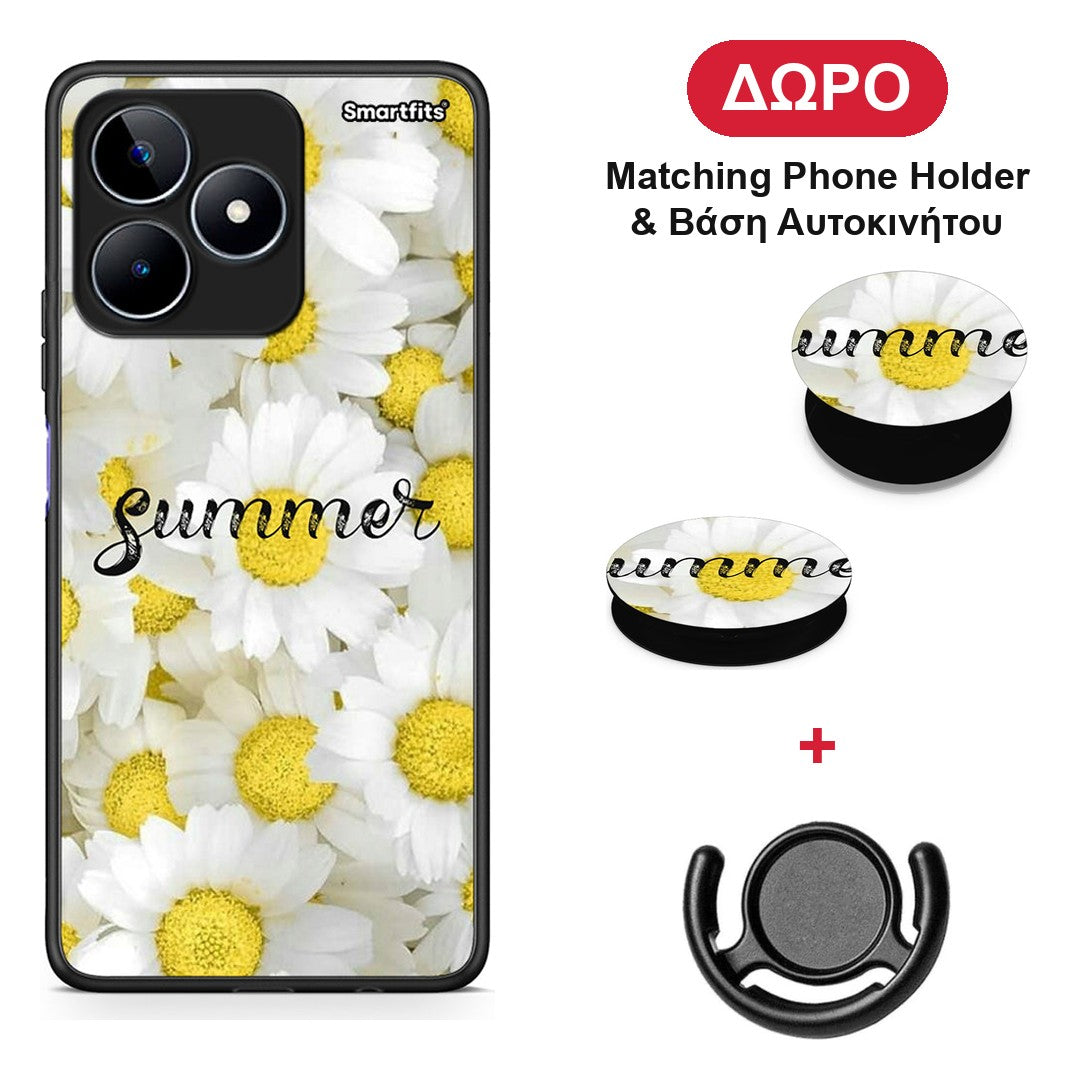 Summer Daisies - Realme C53 θήκη + Δώρο Phone Holder & Βάση Αυτοκινήτου