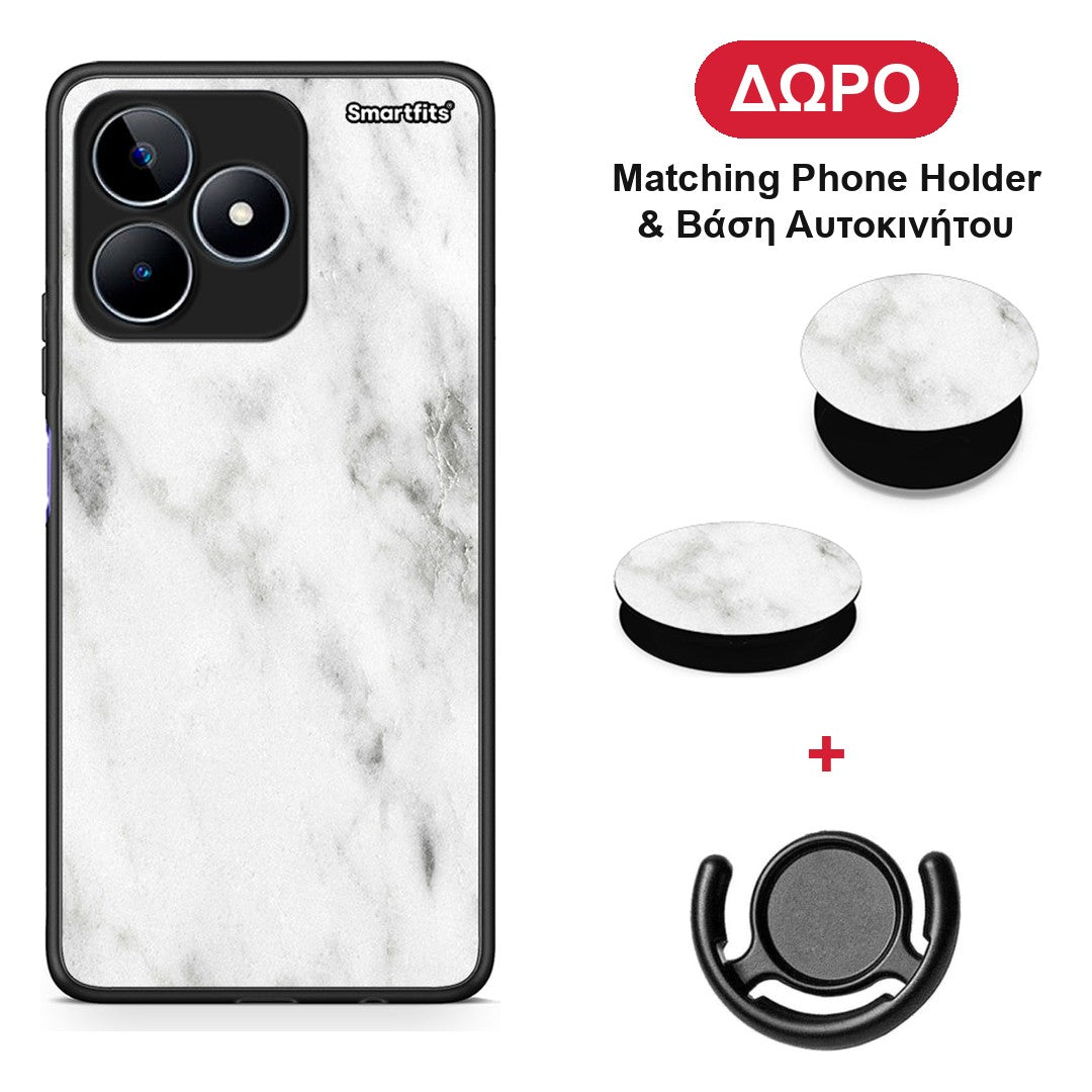 Marble White - Realme C53 θήκη + Δώρο Phone Holder & Βάση Αυτοκινήτου