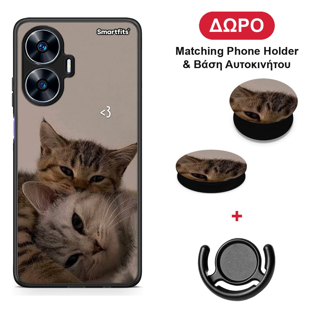 Cats In Love - Realme C55 Dual θήκη + Δώρο Phone Holder & Βάση Αυτοκινήτου