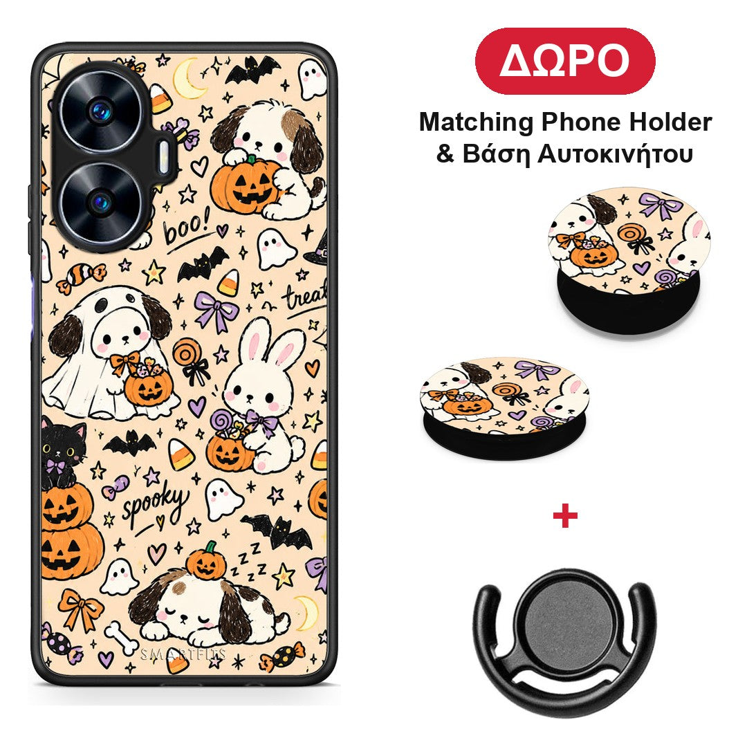 Halloween Puppies and Friends on Cream - Realme C55 Dual θήκη + Δώρο Phone Holder & Βάση Αυτοκινήτου