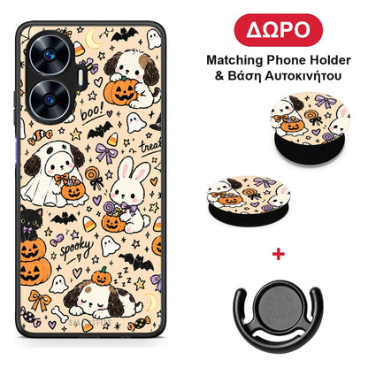 Halloween Puppies and Friends on Cream - Realme C55 Dual θήκη + Δώρο Phone Holder & Βάση Αυτοκινήτου