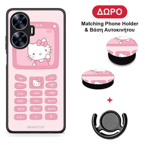 Hello Kitten - Realme C55 Dual θήκη + Δώρο Phone Holder & Βάση Αυτοκινήτου