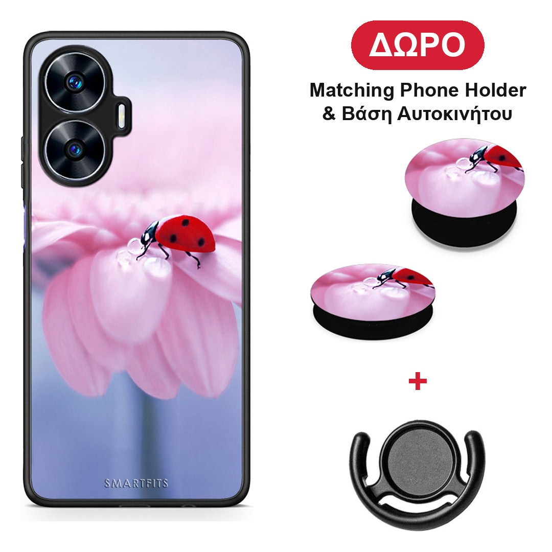 Ladybug Flower - Realme C55 Dual θήκη + Δώρο Phone Holder & Βάση Αυτοκινήτου