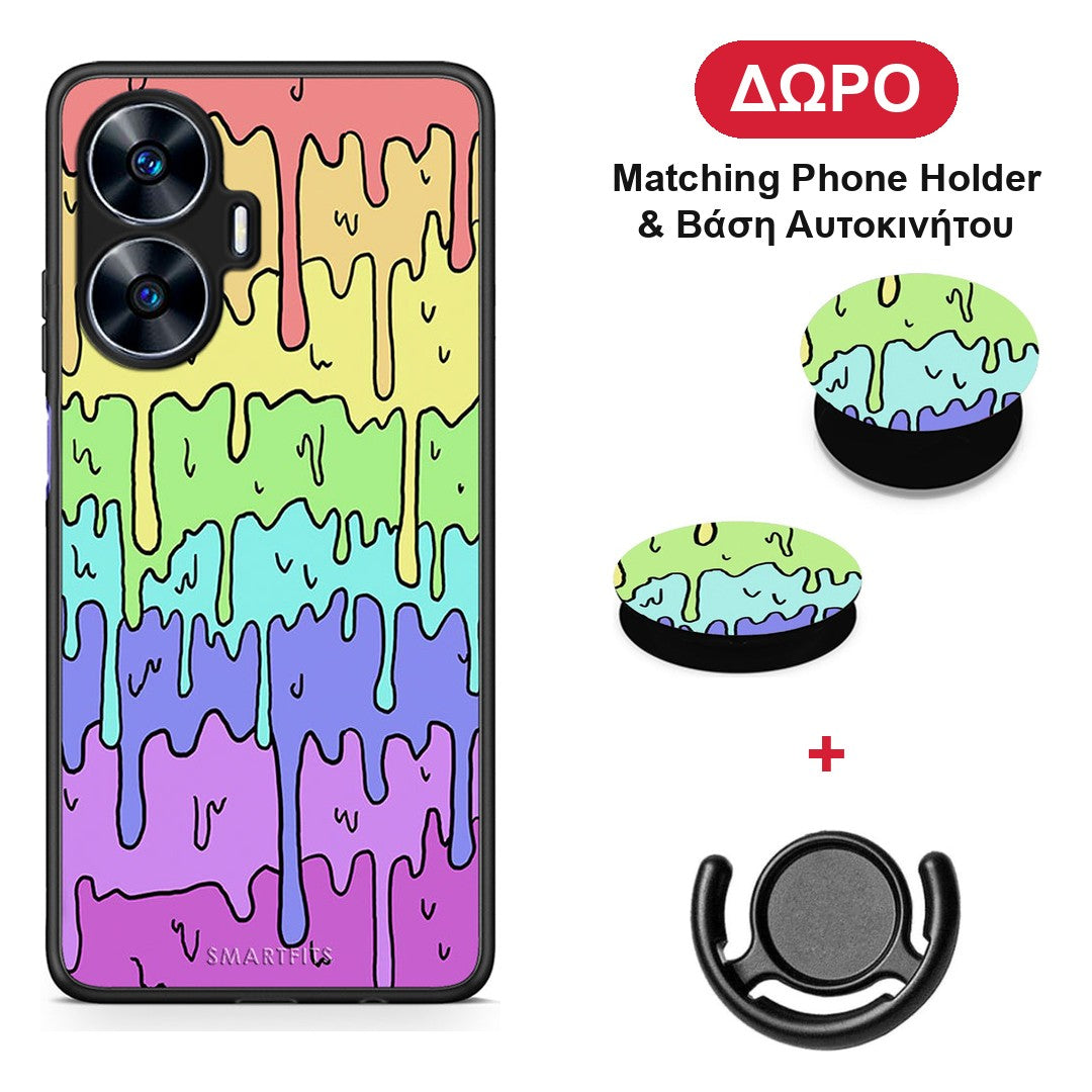 Melting Rainbow - Realme C55 Dual θήκη + Δώρο Phone Holder & Βάση Αυτοκινήτου