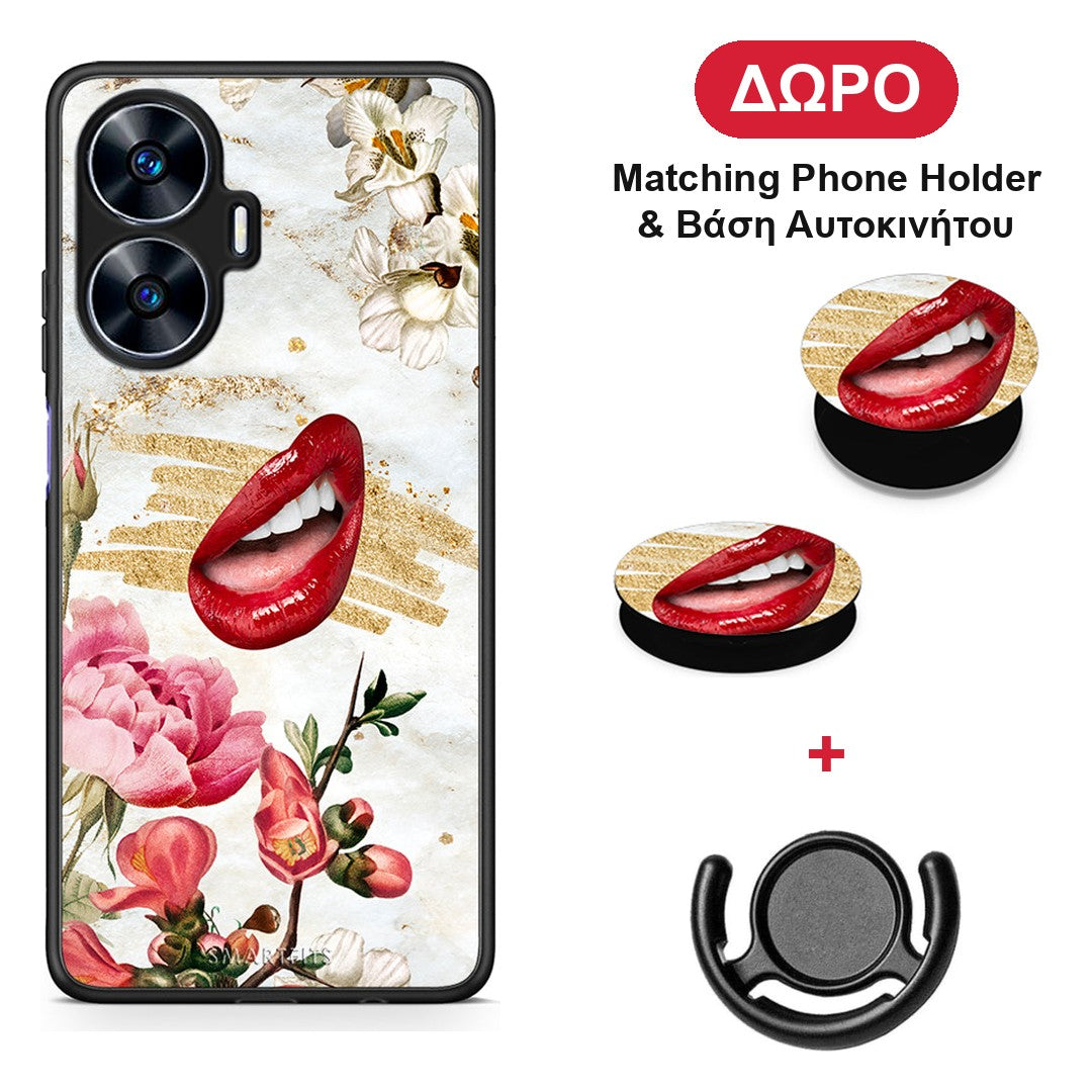Red Lips - Realme C55 Dual θήκη + Δώρο Phone Holder & Βάση Αυτοκινήτου