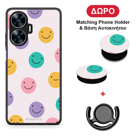Smiley Faces - Realme C55 Dual θήκη + Δώρο Phone Holder & Βάση Αυτοκινήτου